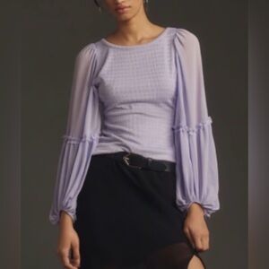 By Anthropologie Balloon-Sleeve Smocked Top Lilac Size Small NEW WITH TAGS